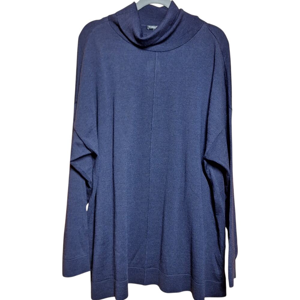 Eileen Fisher NEW 2X Merino jersey cowl neck sweater dark navy blue 100% wool - Picture 2 of 5